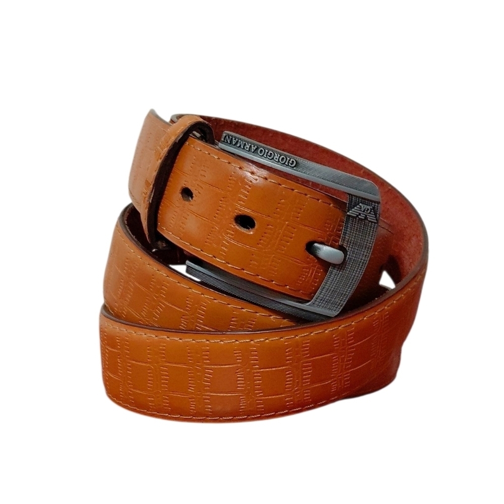 New Giorgio Armani Caramel Brown Croc Embossed Belt Men's Size 45 XXL
